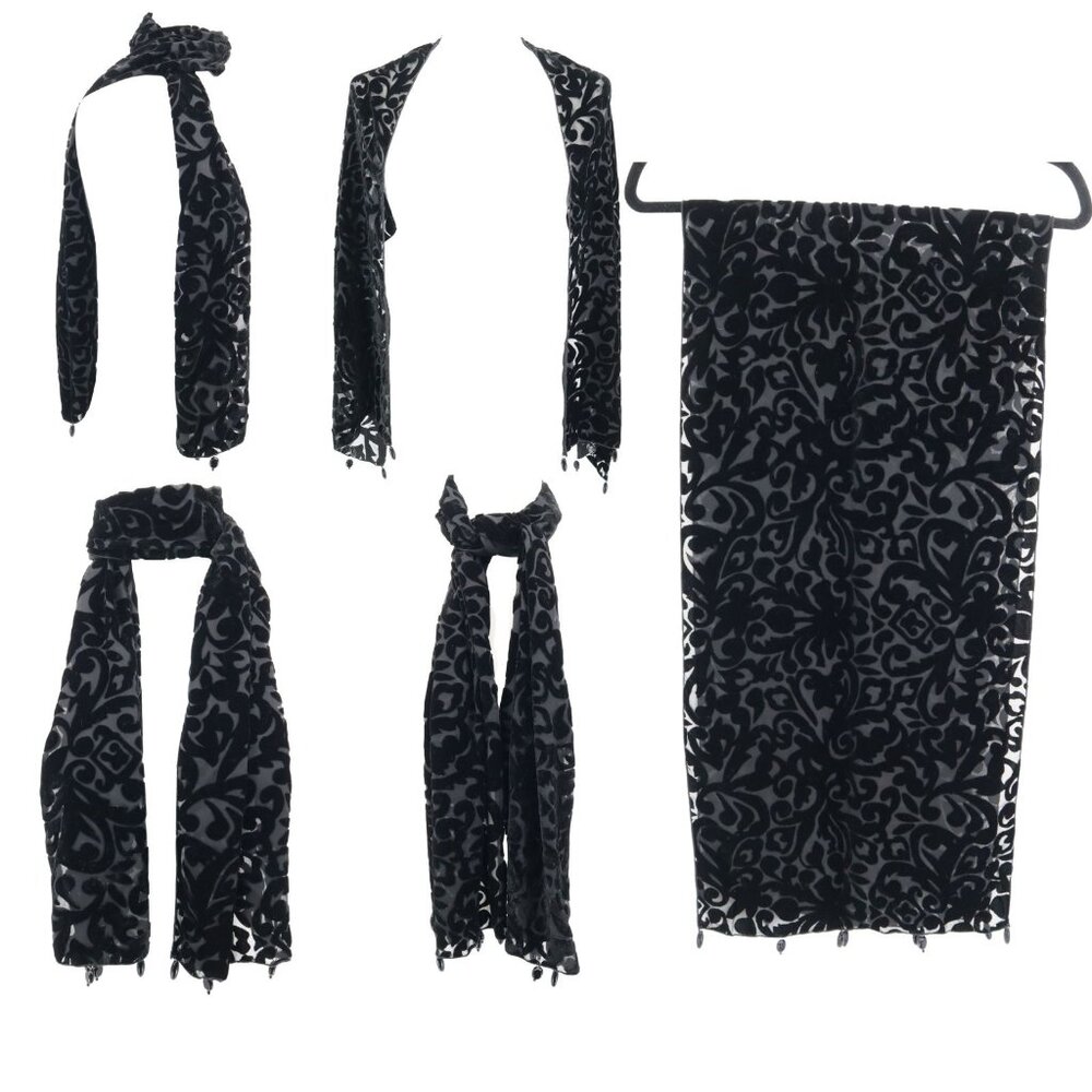 Velvet Burnout Scarf Black Whimsigoth Witchy Boho Dark Feminine Glamorous‎ Party
